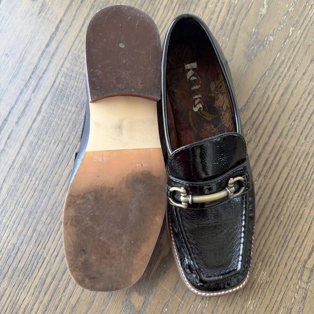Korks Florence Bit Loafers Women Size 8.5M Black Patent Brass Horsebit Detail - Picture 7 of 7